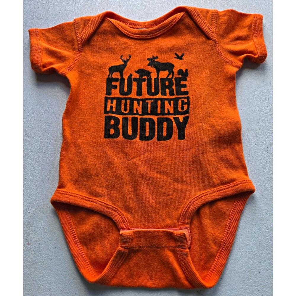 Orange "Future Hunting Buddy" Bodysuit looks Like a 9 -12 Months Snap Cotton